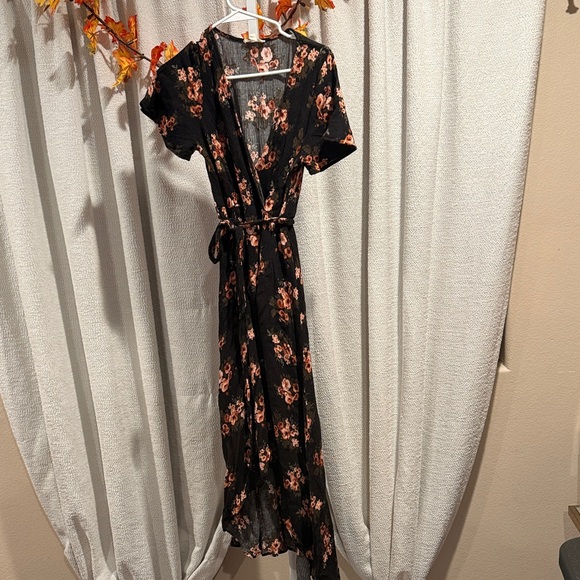 Illa Illa Y2K Floral Black Dress w/detachable belt/wrap/sash Sz.L - Picture 1 of 16